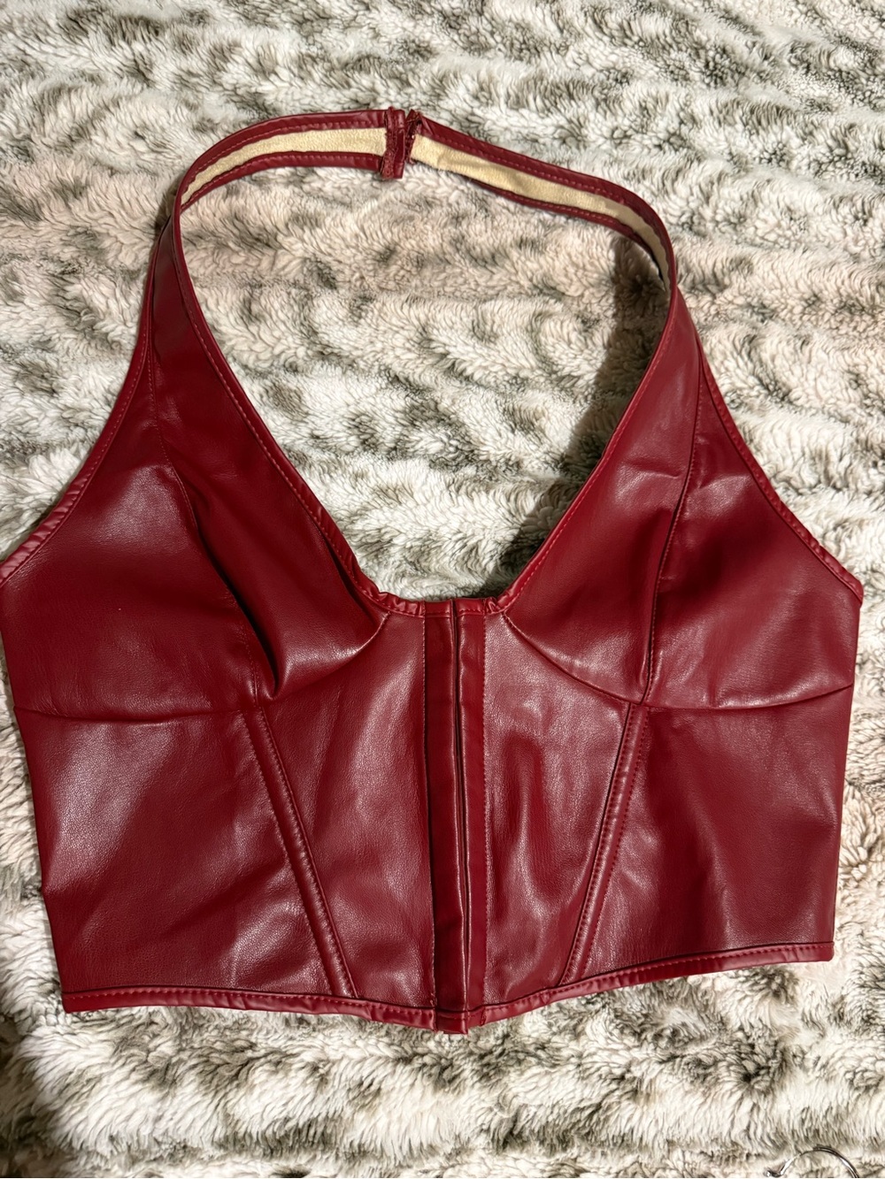 Faux Leather Red Halter Crop Top